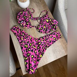 Zaful Pink and Yellow Leopard Bikini